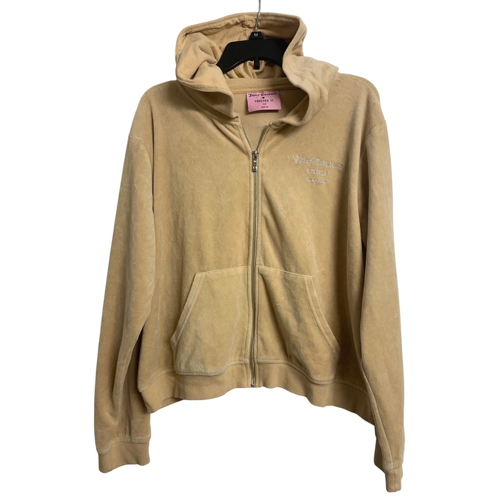 Juicy Couture‎ Forever 21 Velour Rhinestone  Zip Up Hoodie Tan Beige Plus 3X